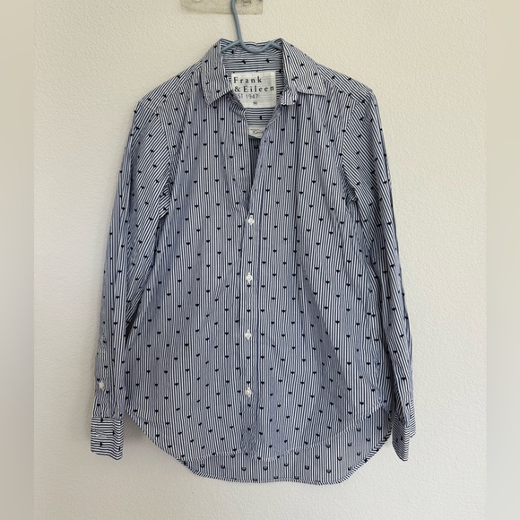 Frank & Eileen Frank Navy Hearts Striped Button Down   XS - Picture 6 of 9